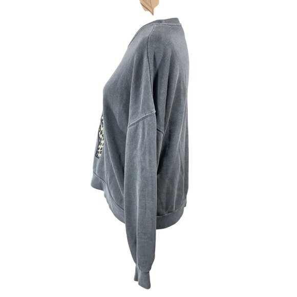 Betsey Johnson Leopard Print Graphic Sweatshirt Size L Large Grey Cropped - Picture 2 of 8